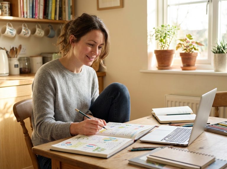 Femme en intérieur concentrée sur ses projets artistiques