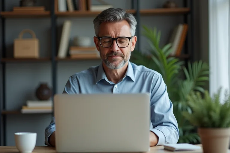 Homme d'affaires au bureau à domicile en train de se connecter à son webmail