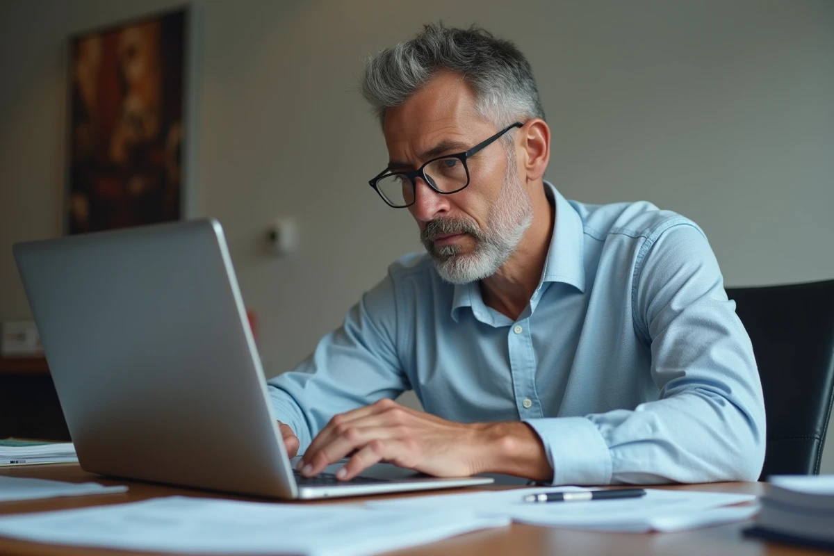 Homme analysant ses données bancaires à son bureau