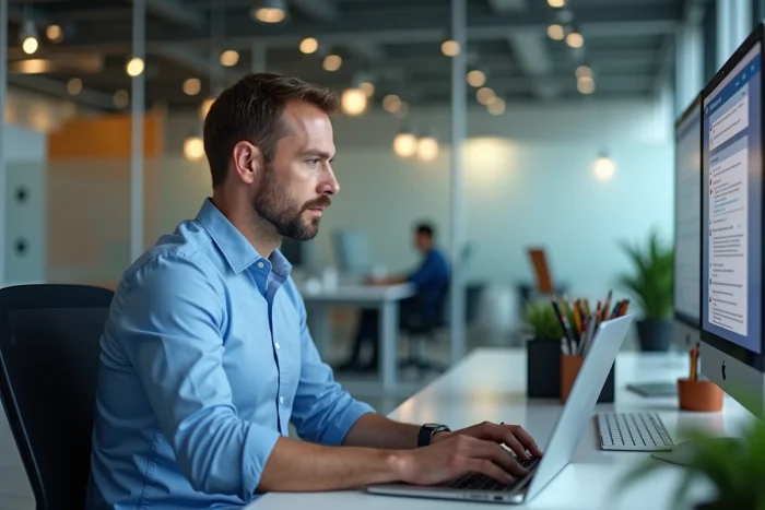 Homme professionnel au bureau avec ordinateur et ecran PIAL NancyMetz
